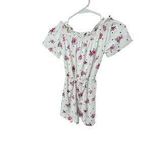Heart & Arrow Girls Off-The-Shoulder White Floral Romper Youth Size 12